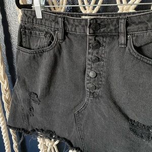 Free People Distressed Black Denim Skirt